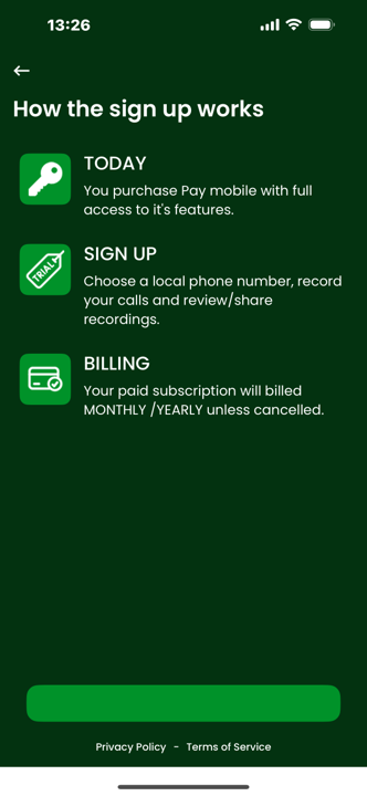 PayMobile sign up process showing three simple steps with clear feature breakdown