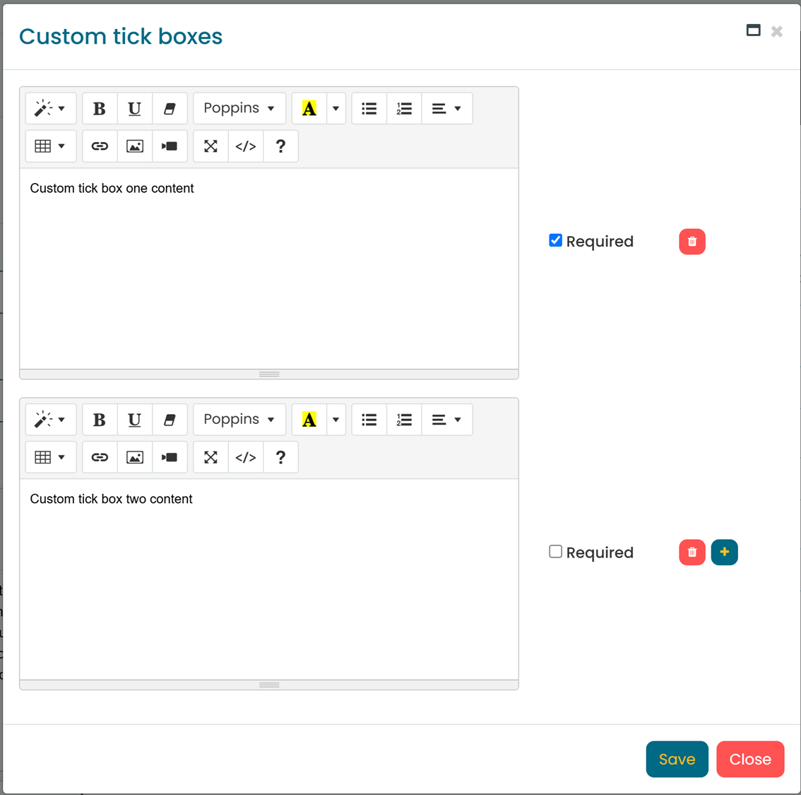 Custom Tick Boxes and Field Configuration